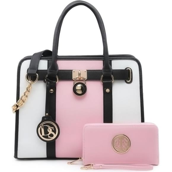 Handbags - Women 2 Sets - Handbags and Wallet Set - Pink White Black Color